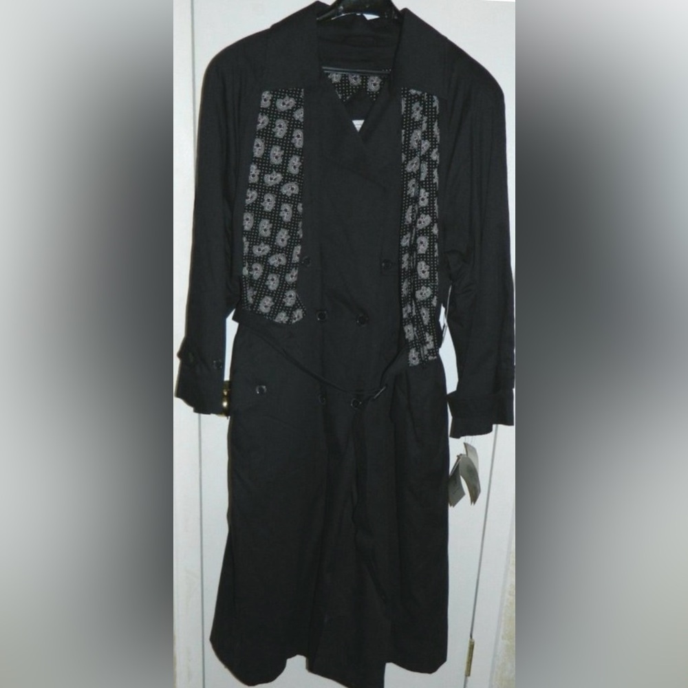 🌷AMANDA SMITH Black Trench Coat Features Removable Lining & Scarf  SZ 16  NWT
